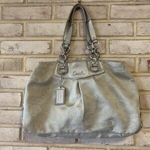 Coach Silver Gray Metallic Ashley Butterfly/Floral Purse 19976